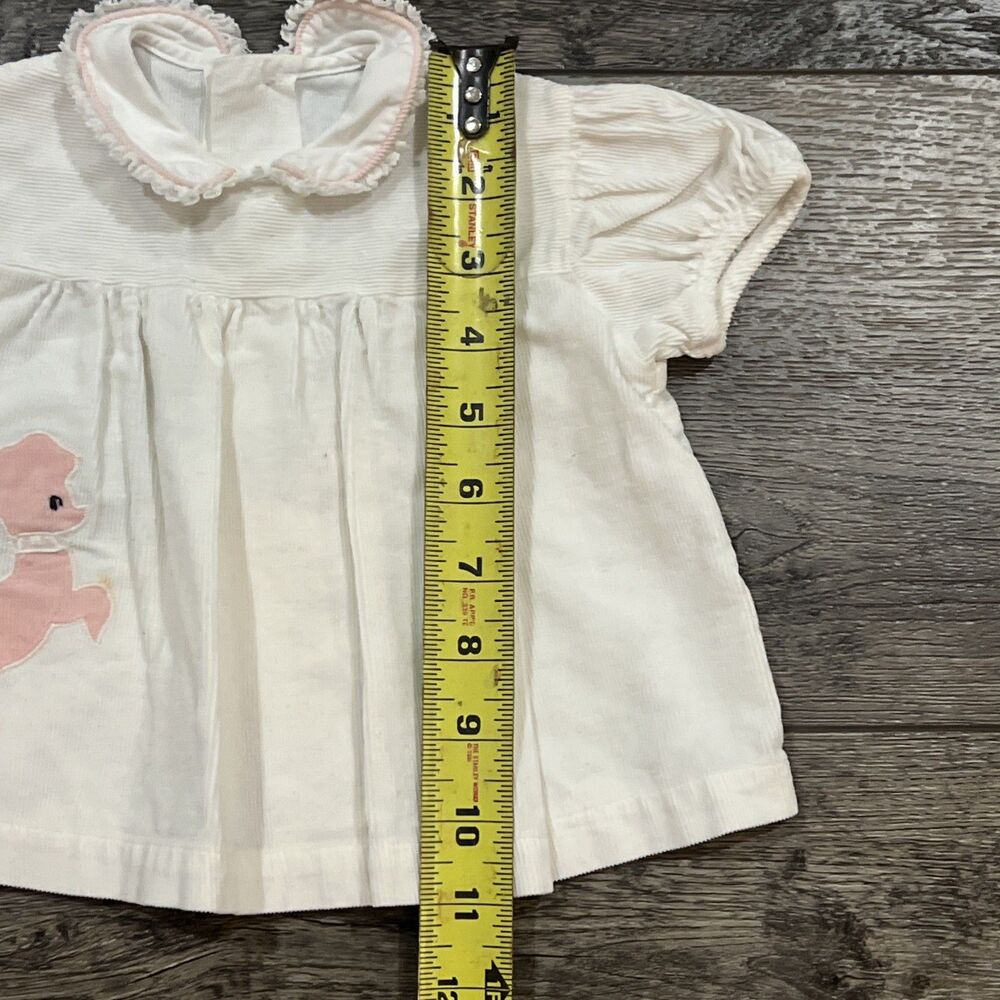 Vintage 50s Baby Girl Lamb Applique Blouse White Pink Peter Pan Collar 12-18M - Picture 6 of 7